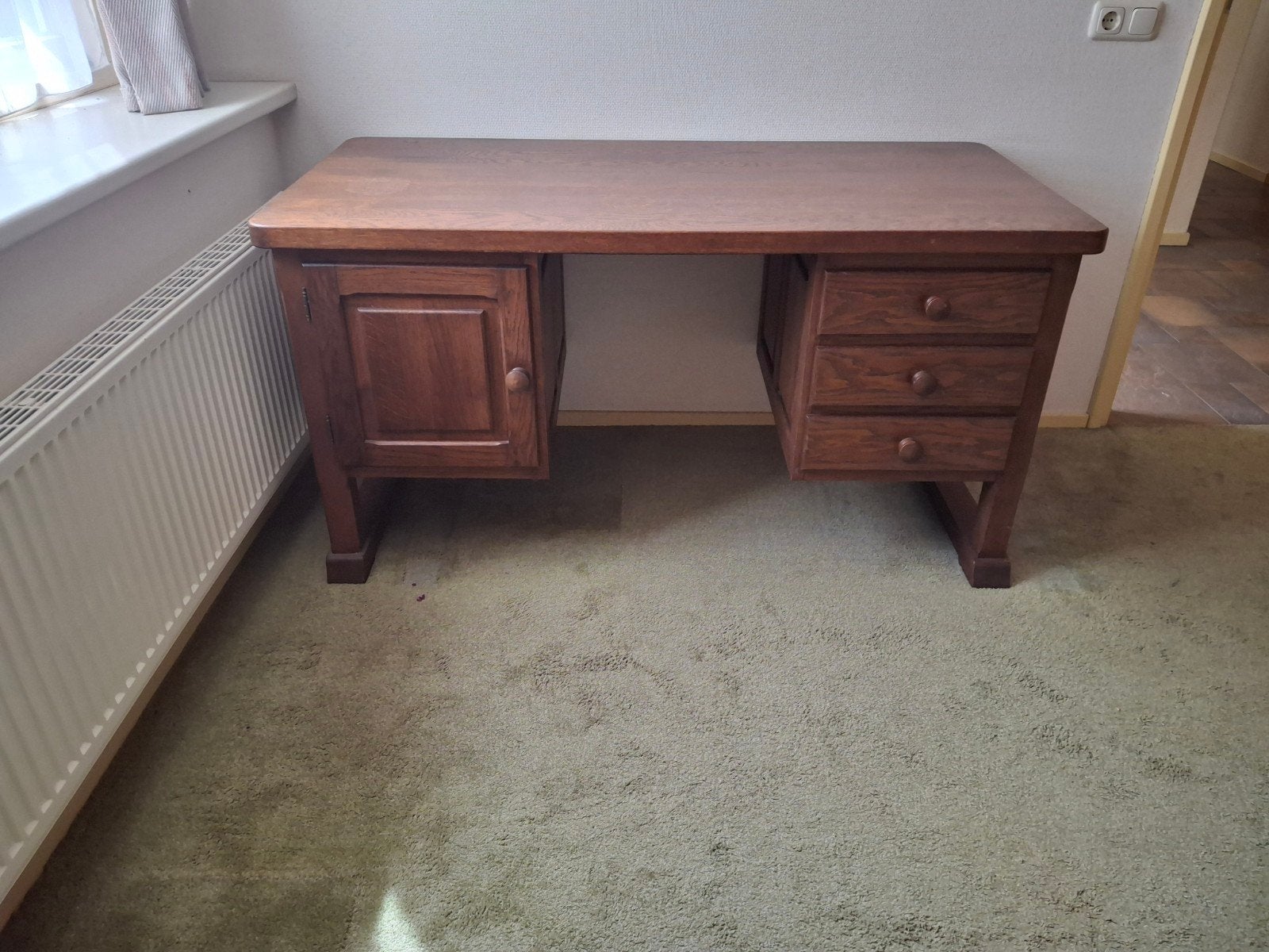 Zwaar eiken bureau, Huis en Inrichting, Ophalen, Gebruikt