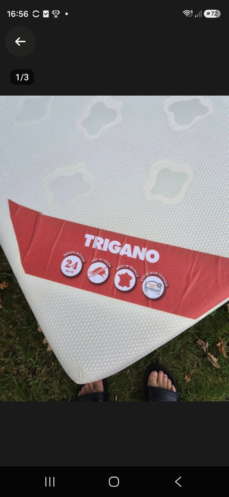 Trigano bed 140x190 cm met lattenbodem en matras, Huis en Inrichting, Ophalen, Gebruikt, Tweepersoons, Hout