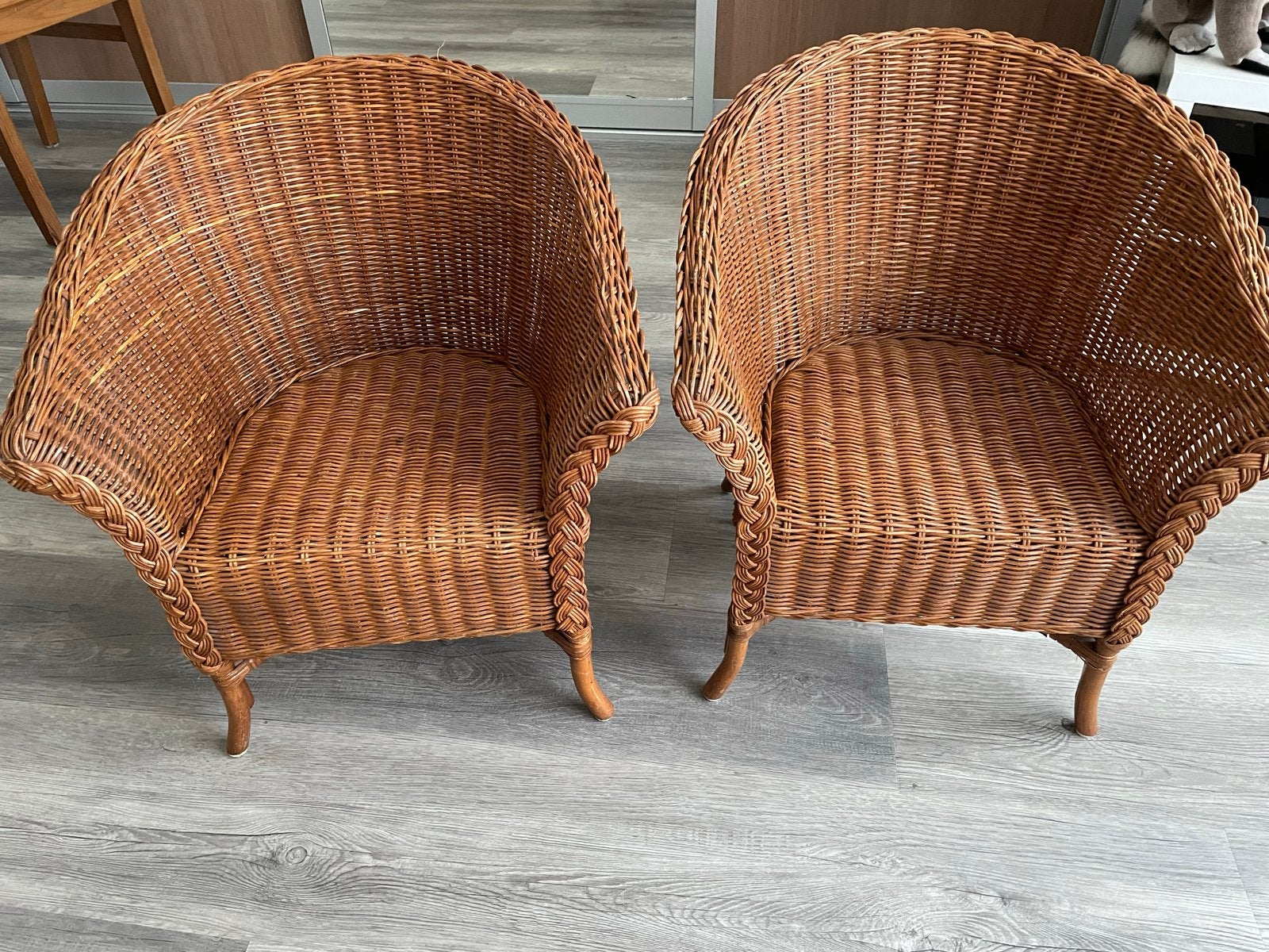 Set van 2 rotan stoelen voor kinderen, Ophalen, Twee, Bruin, Mooi