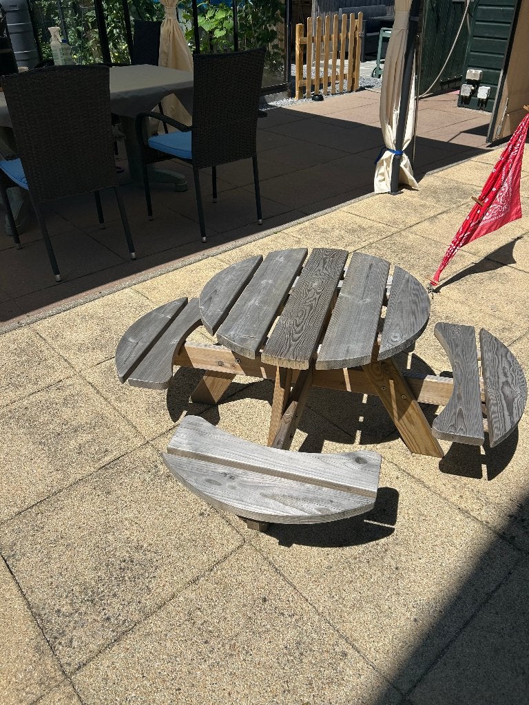 Kinder picknicktafel, Tuin en Terras, Picknicktafels, Gebruikt, Rond, Hout, Ophalen