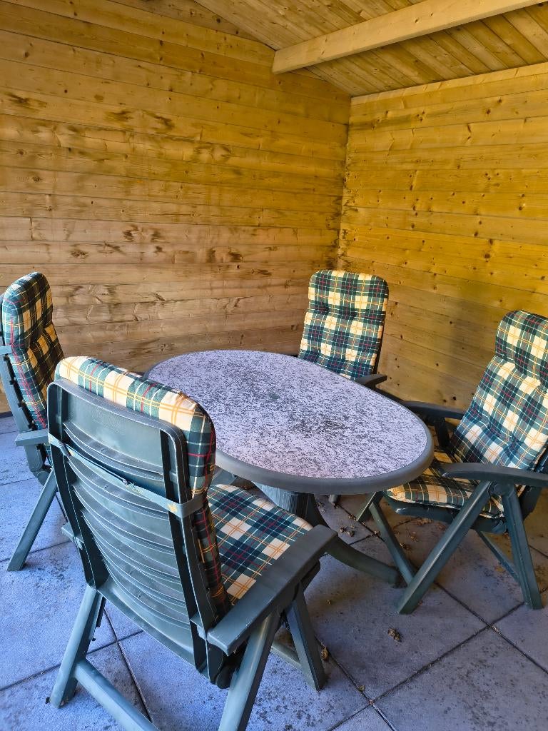 Hartman tuinset met 4 verstelbare stoelen, Tuin en Terras, Ophalen, 4 zitplaatsen, Kunststof, Gebruikt