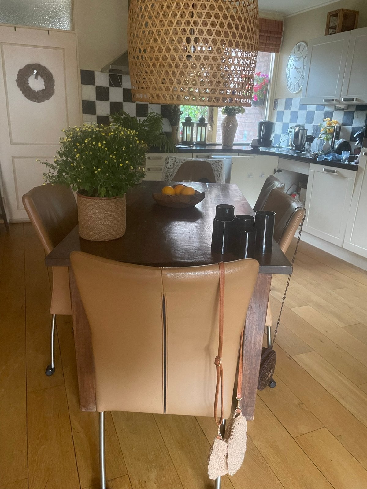 Robuuste houten eettafel, Ophalen, Gebruikt, Koloniaal, Teakhout