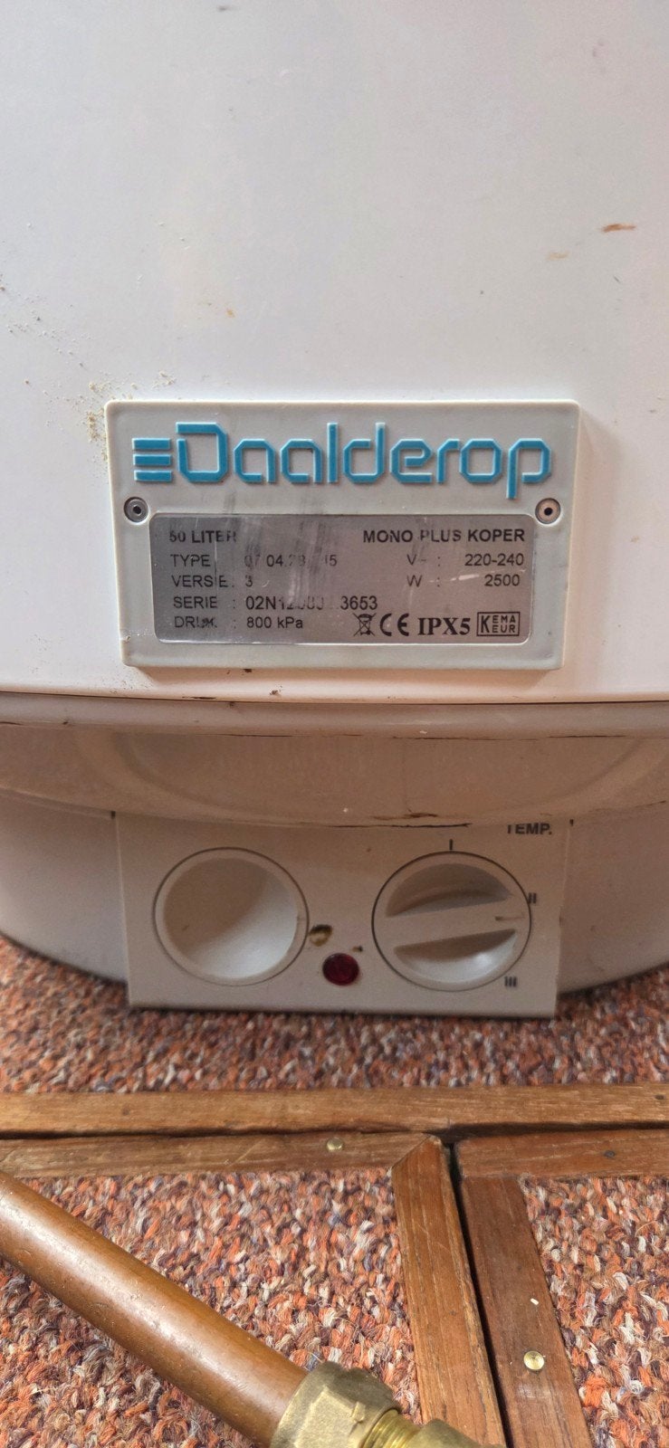 boiler daalderop mono 50 liter koperen ketel, Doe-het-zelf en Verbouw, 20 tot 100 liter, Ophalen, Gebruikt, Boiler