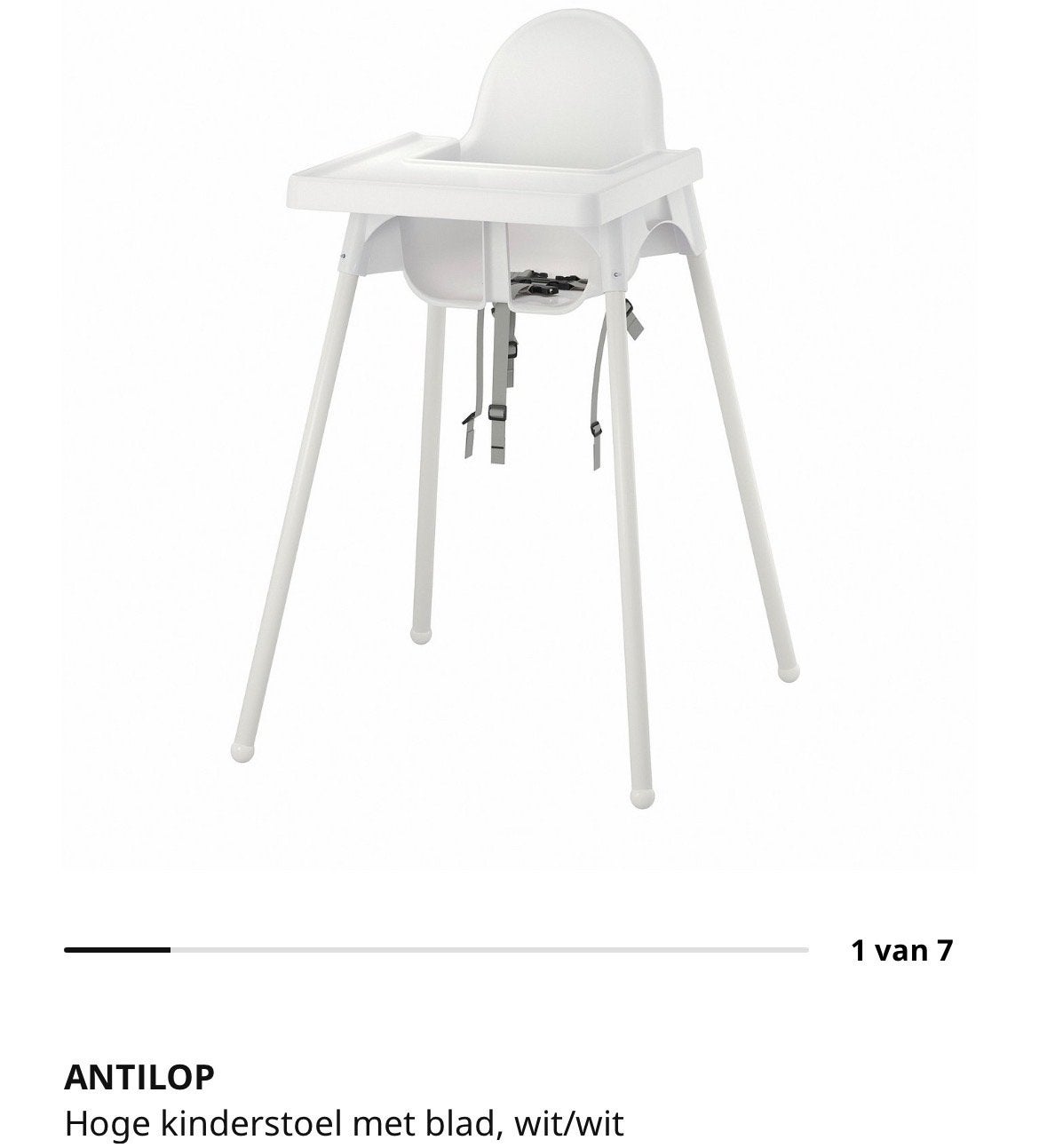 IKEA Antilop kinderstoel met blad, wit, Ophalen, Gebruikt, Overige typen, Afneembaar eetblad