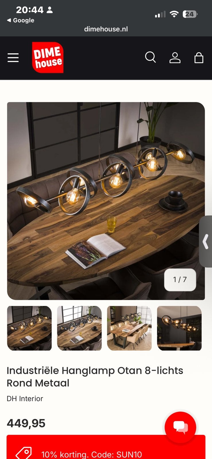 Industriële hanglamp met 8 dimbare lampen, zwart metaal