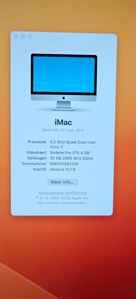 iMac 27" 5K Retina 2017 - 4.2 GHz i7, 32GB RAM, 1TB SSD, Ophalen, Gebruikt, 32 GB, SSD