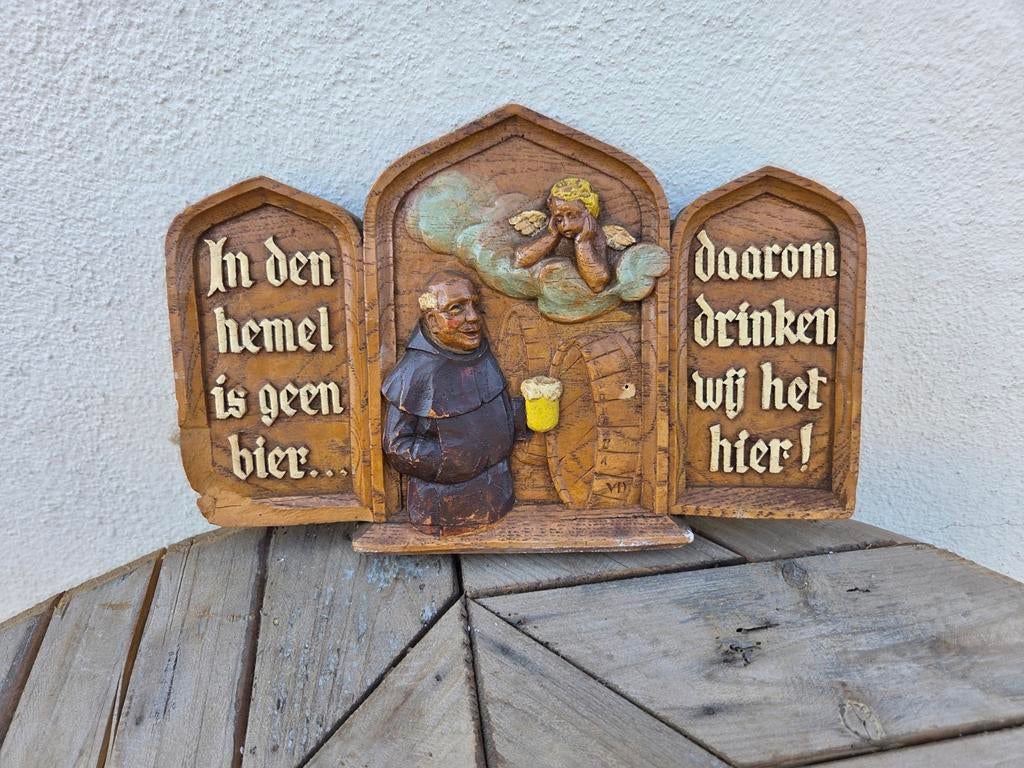 Aardewerk bord met spreuk: 'In den hemel is geen bier', Ophalen of Verzenden