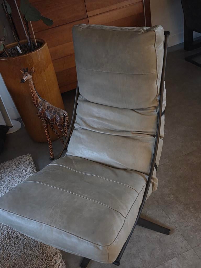 Anker Brutus Leren fauteuil met metalen frame, Ophalen, Gebruikt, Modern, Industrieel, 75 tot 100 cm