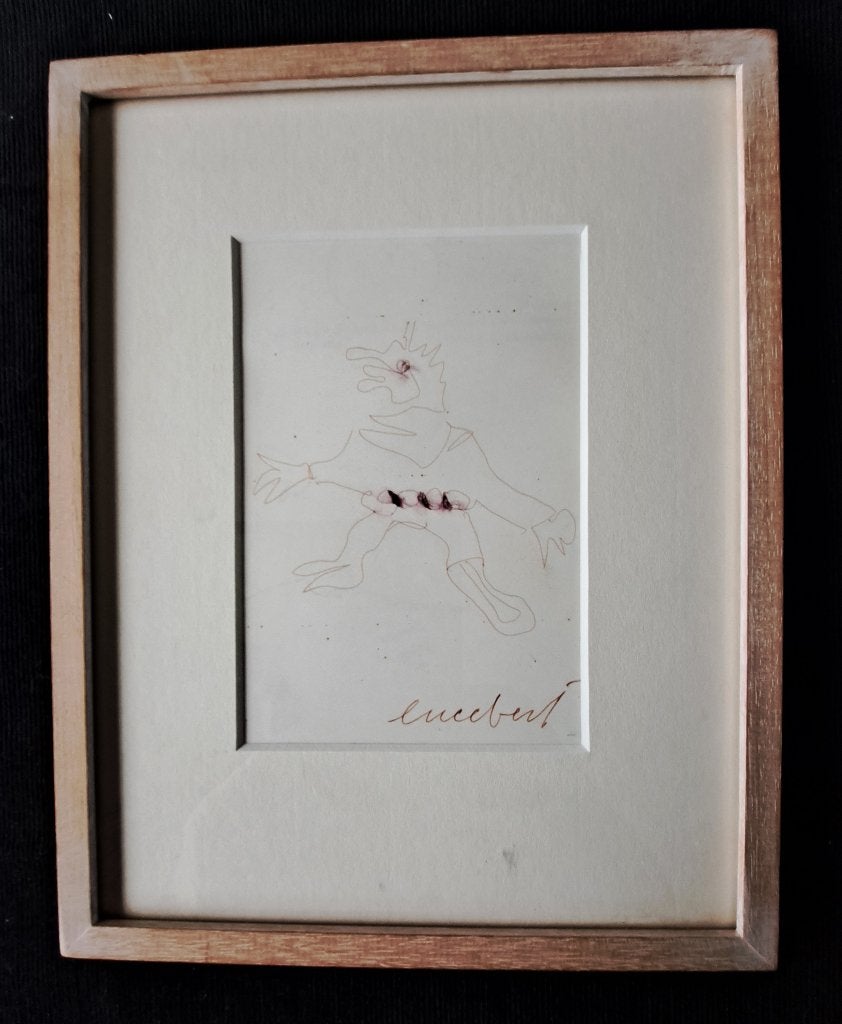 Lucebert rode inkttekening met aquarel opgehoogd gesigneerd, Abstract, Papier/karton, Ophalen of Verzenden, Gemengde techniek
