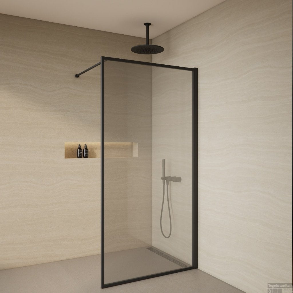 Douchewand glad, mat zwart frame BxH 120x200 cm, Ophalen, 100 tot 150 cm, Overige typen, Nieuw