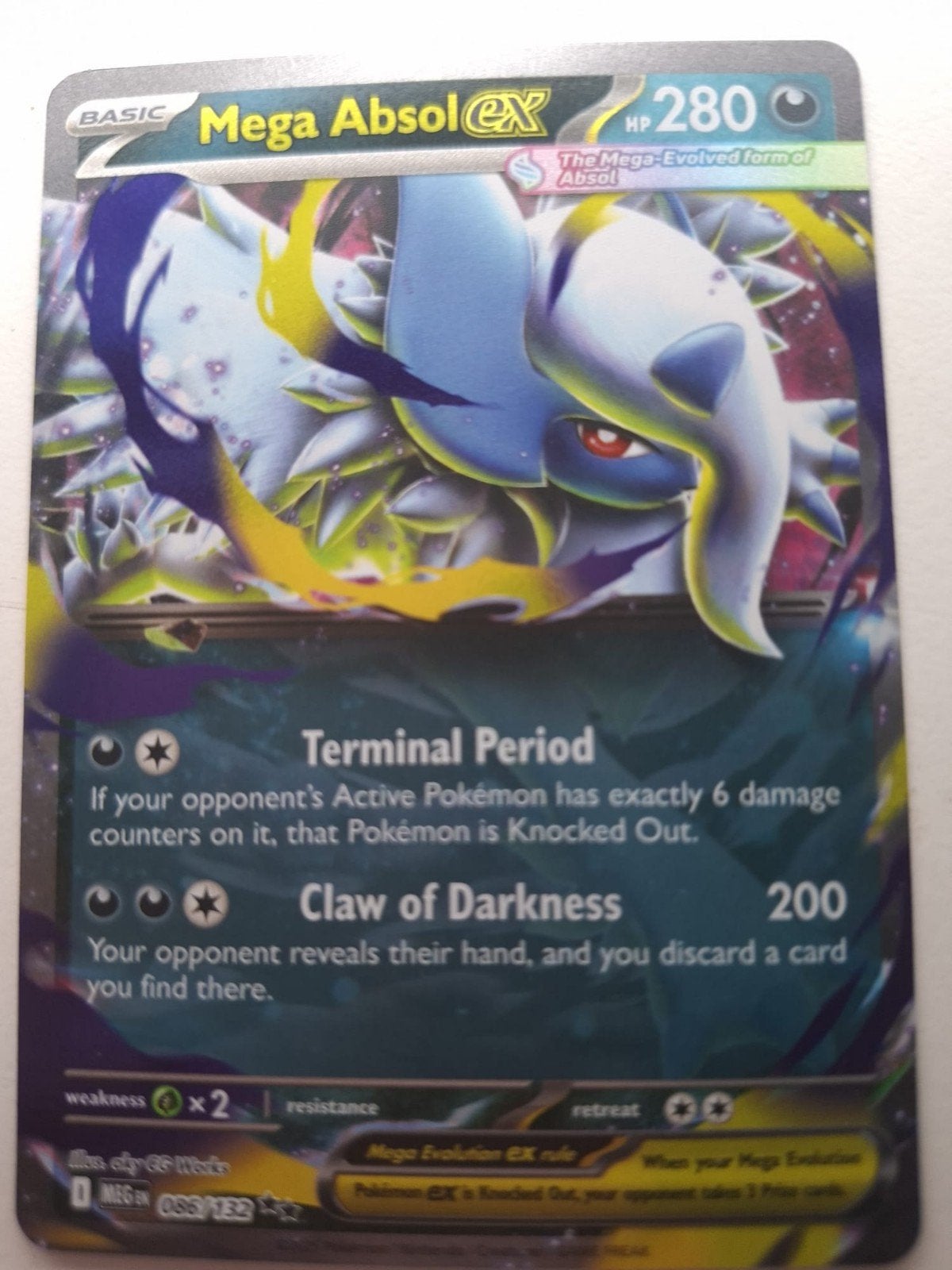 Mega Absol EX Pokémon Kaart - Zeldzaam en Krachtig, Ophalen of Verzenden, Zo goed als nieuw, Losse kaart, Foil