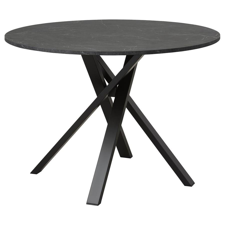 Ikea MARIEDAMM Tafel zwart marmerpatroon, 105 cm, Ophalen, Rond, 100 tot 150 cm, 100 tot 150 cm