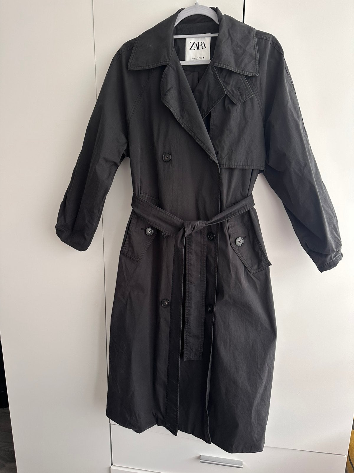 Zara dames zwarte oversize trenchcoat jas S M jas, Verzenden, Zo goed als nieuw, Maat 36 (S), Zwart
