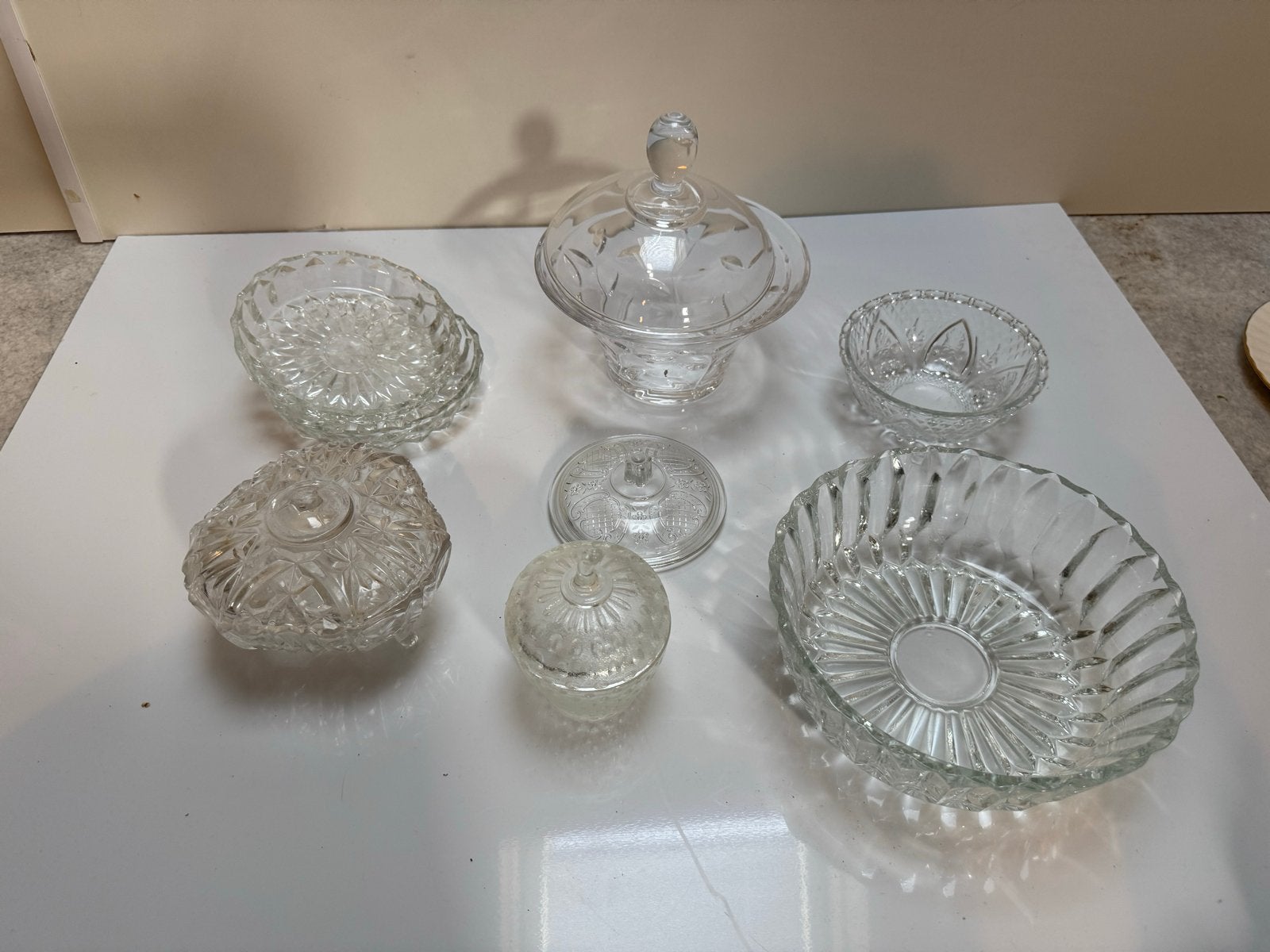 Set van 7 Kristallen Schalen en Potjes, Antiek en Kunst, Ophalen of Verzenden