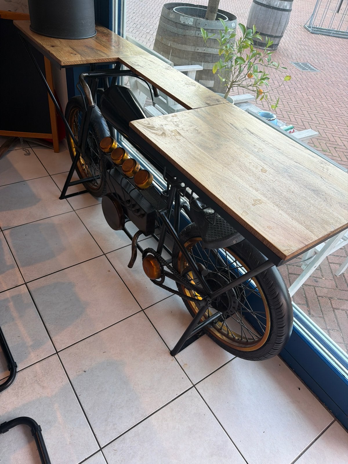 Kare Bar/Tafel in Motorfiets Design - Industriële Stijl, Ophalen of Verzenden, Zo goed als nieuw, Hout, 90 cm of meer