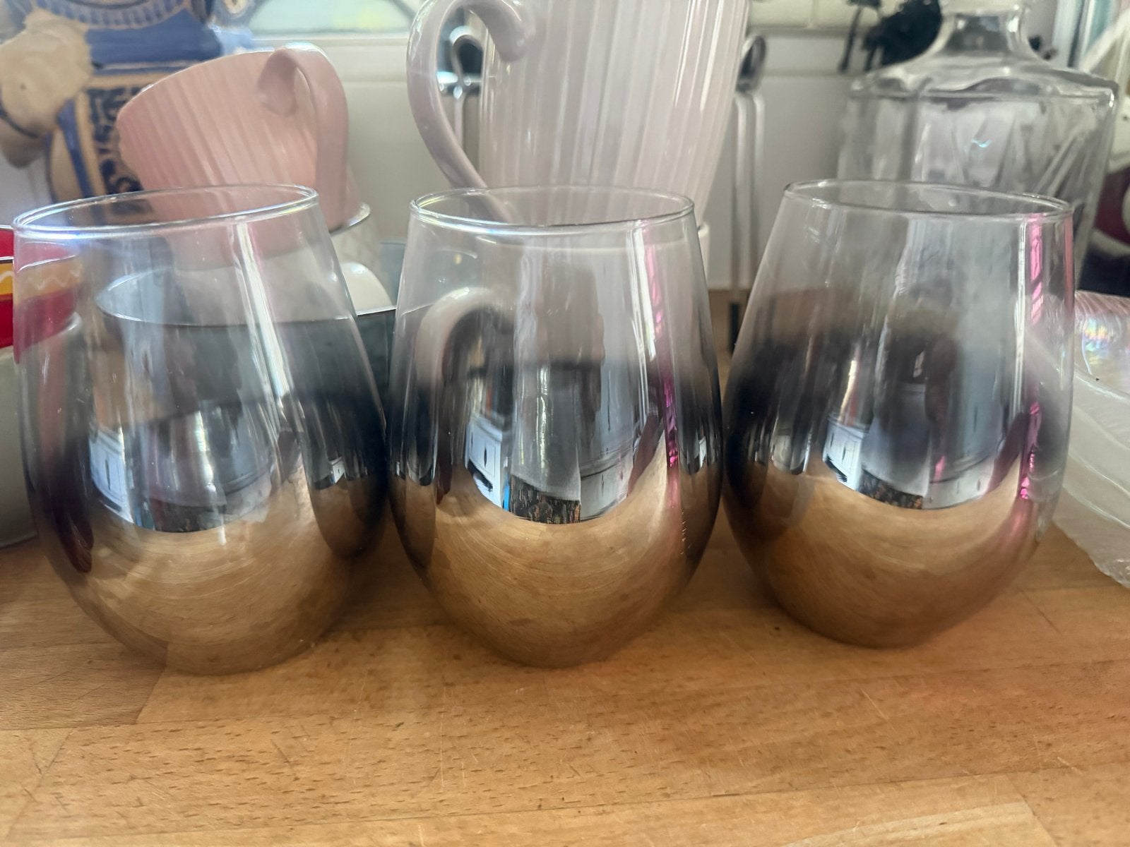 Set van 3 stijlvolle drinkglazen met zilveren onderkant, Zilver, Ophalen of Verzenden, Zo goed als nieuw, Glas