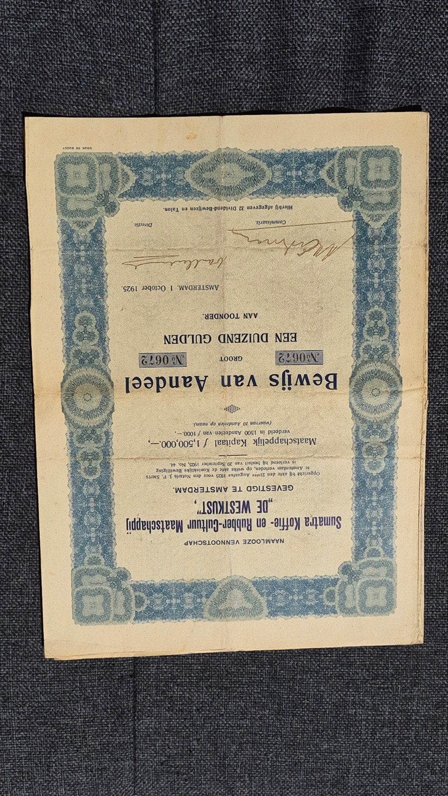 Historische Aandelen: Sumatra Koffie & Rubber-Cultuur, Ophalen of Verzenden