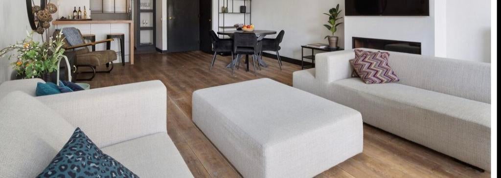 Sur & plus set –> 2 banken + hocker – moderne luxe look, Ophalen, 75 tot 100 cm, Vierpersoons of meer, Stof