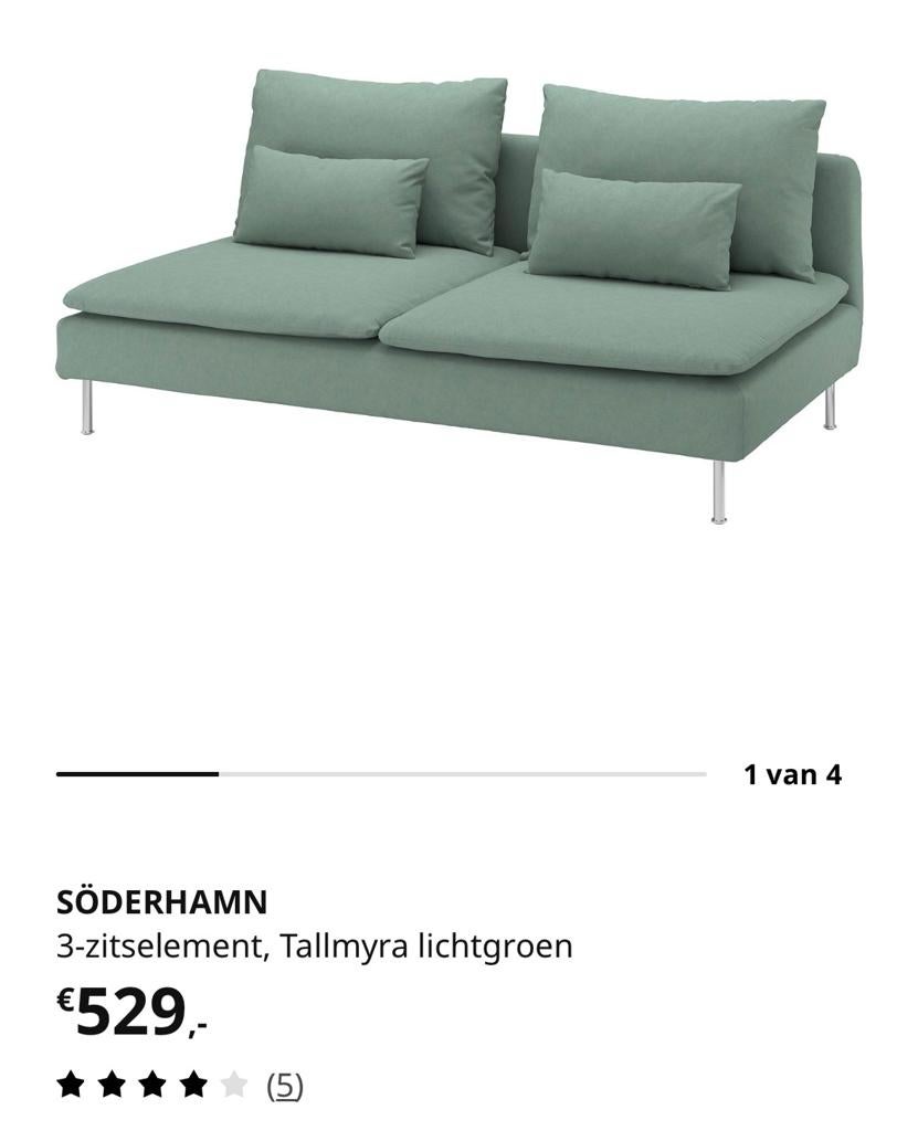 Söderhamn Ikea Bank (zonder extra stuk) licht groen, Huis en Inrichting, Banken | Bankstellen, Ophalen, 150 tot 200 cm, Driepersoons