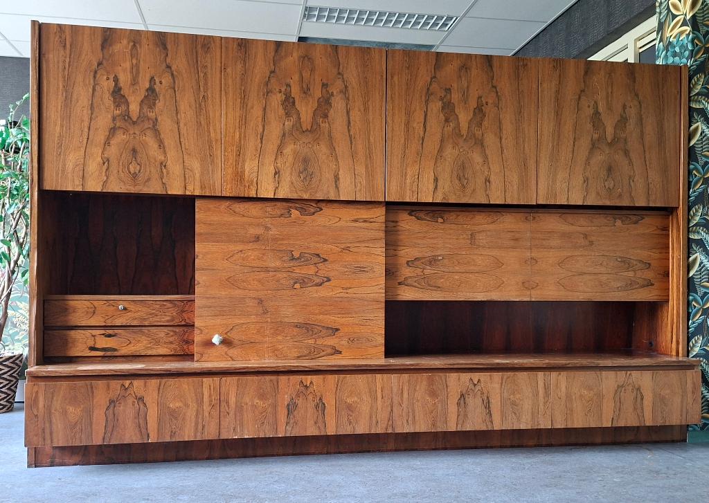 Vintage jaren 60 Bartels wandmeubel, Ophalen, Gebruikt, 300 cm of meer, Met deur(en)