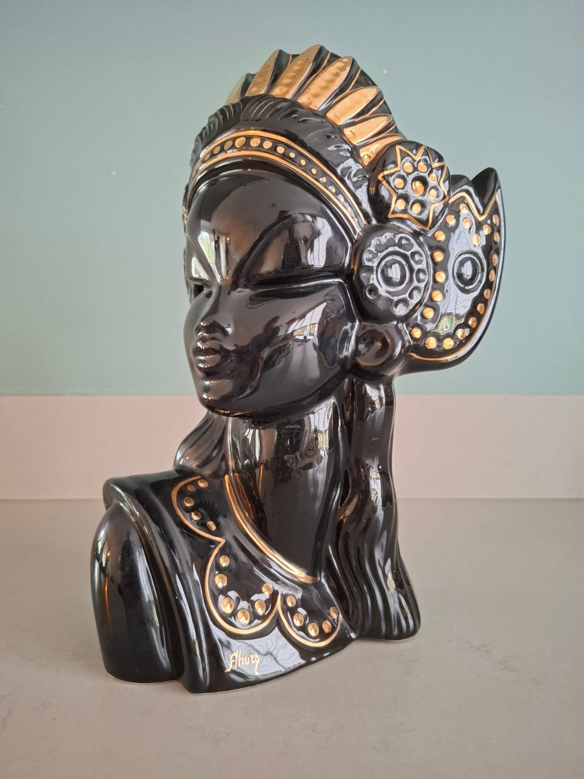 Vintage keramische buste, Balinese vrouw, Buste, Ophalen of Verzenden, Steen of Keramiek, 20 - 50 cm