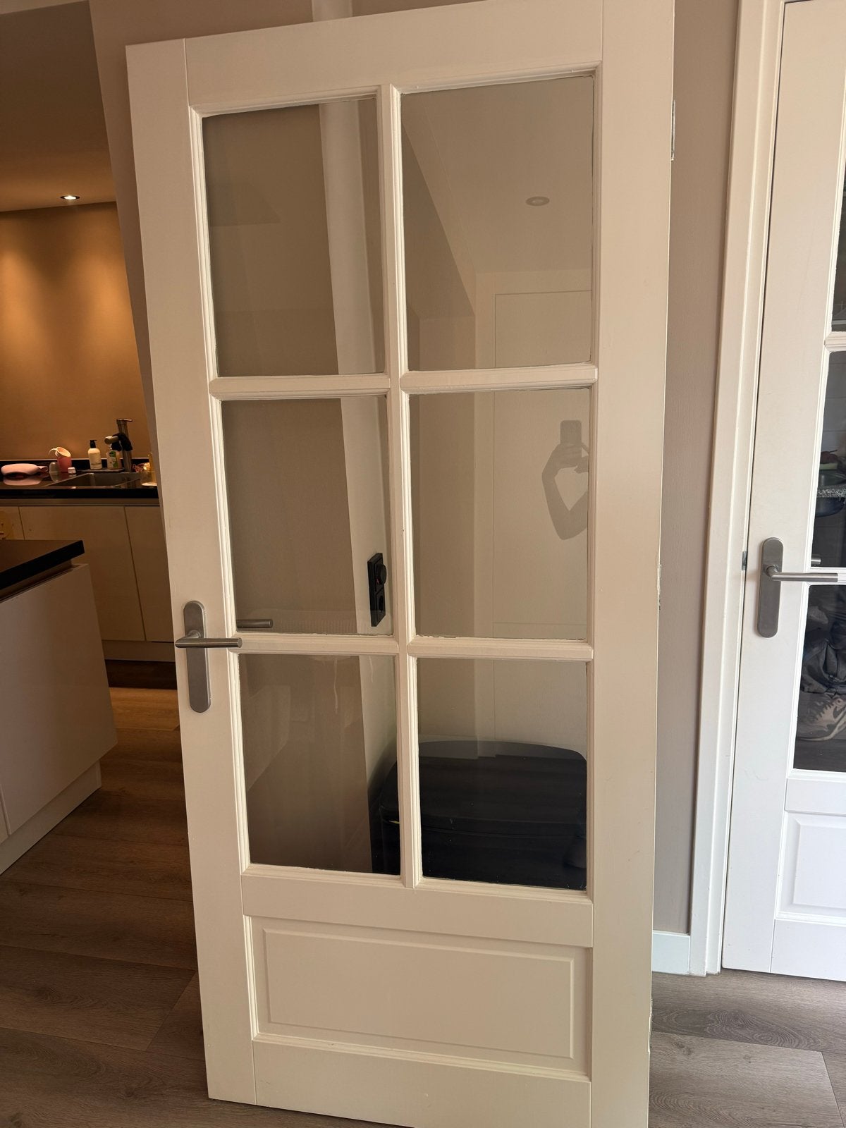 Binnendeur met glas, 210,5 x 92,5 cm, Doe-het-zelf en Verbouw, Ophalen, Gebruikt, 80 tot 100 cm, Binnendeur