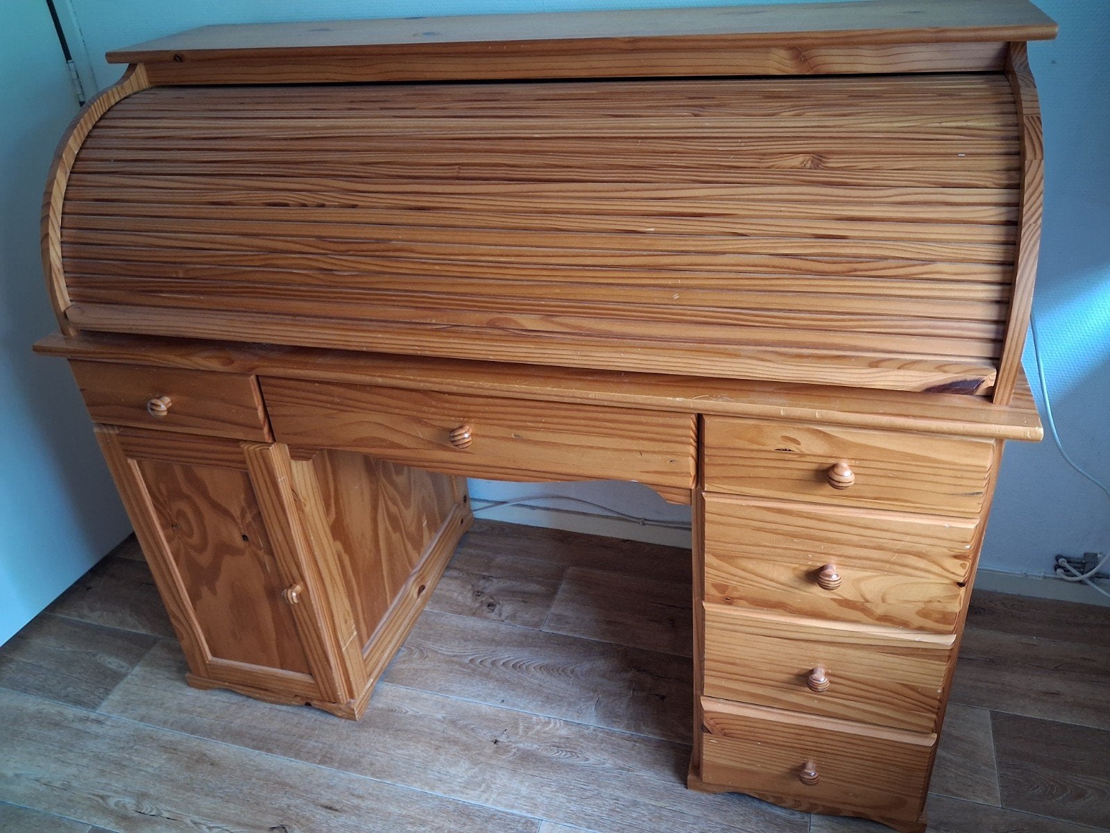 Vintage Secretaire van massief grenen met sleutel, Huis en Inrichting, Ophalen, Met lades, Gebruikt, Hout