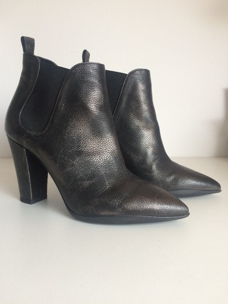 Franco Russo Napoli leer leren enkellaarsjes zwart zilver 39, Kleding | Dames, Schoenen, Verzenden, Zwart, Nieuw, Franco Russo Napoli