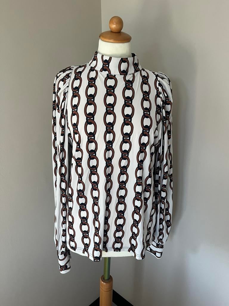 Studio Anneloes travelstof blouse wit ketting print M, Kleding | Dames, Ophalen of Verzenden, Zo goed als nieuw, Maat 38/40 (M)
