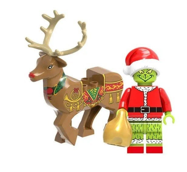 Lego achtig KERST poppetje THE GRINCH met rendier, Verzamelen, Ophalen of Verzenden, Nieuw