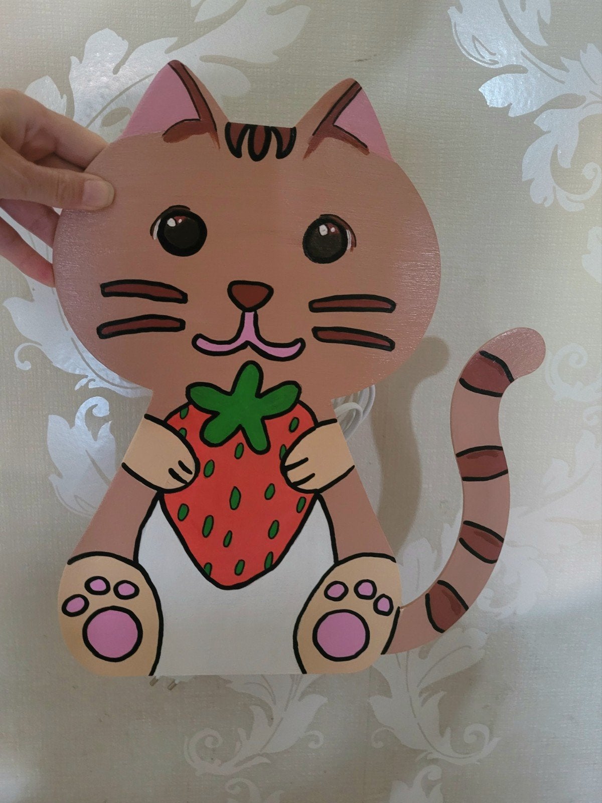 Unieke Houten Kattenlamp / Nachtlampje Kinderkamer, Verzenden, Zo goed als nieuw, Lamp