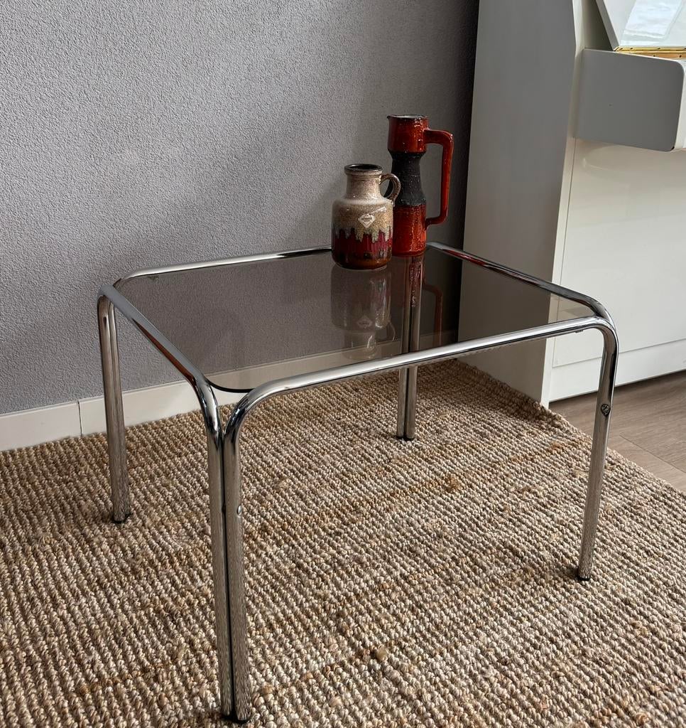 Vintage space age salontafel chroom/rookglas, Huis en Inrichting, Tafels | Salontafels, Ophalen, Mid century, Retro, Vintage, Space age