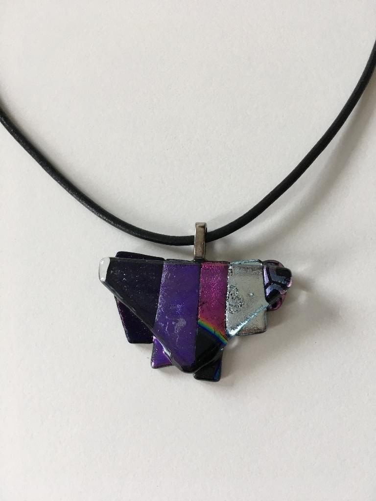 Artistieke ketting met handgemaakte glashanger paars, Ophalen of Verzenden, Zo goed als nieuw, Paars, Overige materialen