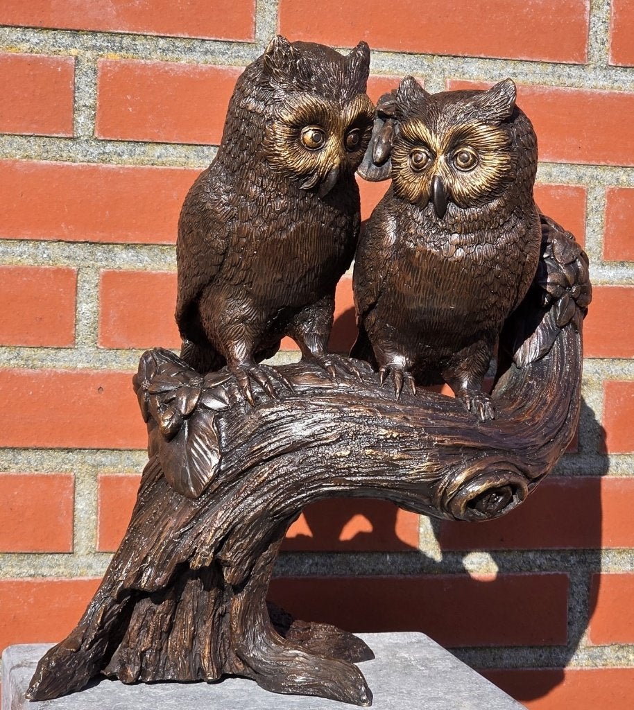 2 UILEN OP TAK / BRONZEN TUINBEELD, Nieuw, Info@huisentuindecoratiemarie.nl, Huis en tuin decoratie marie, Dierenbeeld