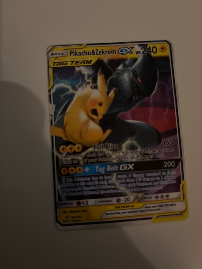 Pikachu & Zekrom GX Pokémon kaart, Ophalen of Verzenden, Gebruikt, Losse kaart