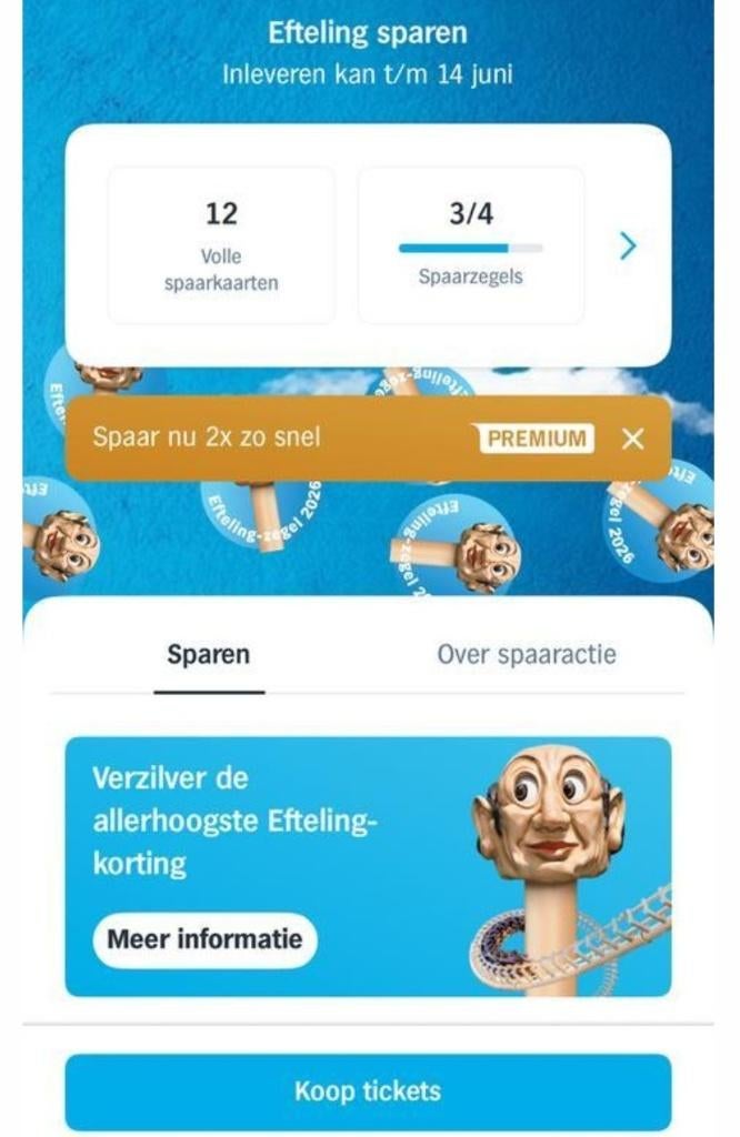 AH Efteling zegels €14,00 korting, 12 volle spaarkaarten., Albert Heijn, Verzenden