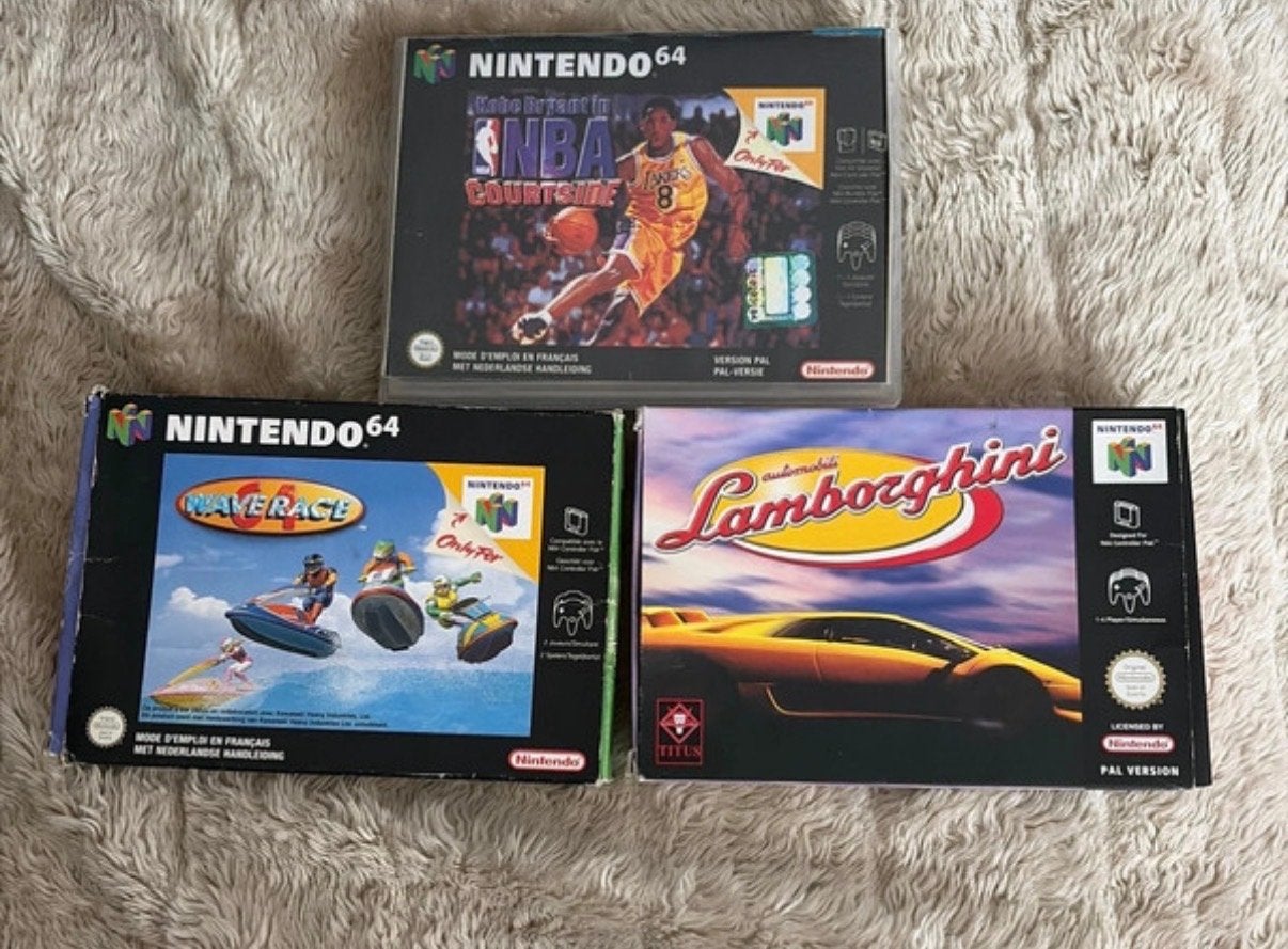 N64 Spellen: NBA Courtside, Wave Race, Automobili Lamborghin, 1 speler, Ophalen of Verzenden, Zo goed als nieuw, Vanaf 3 jaar