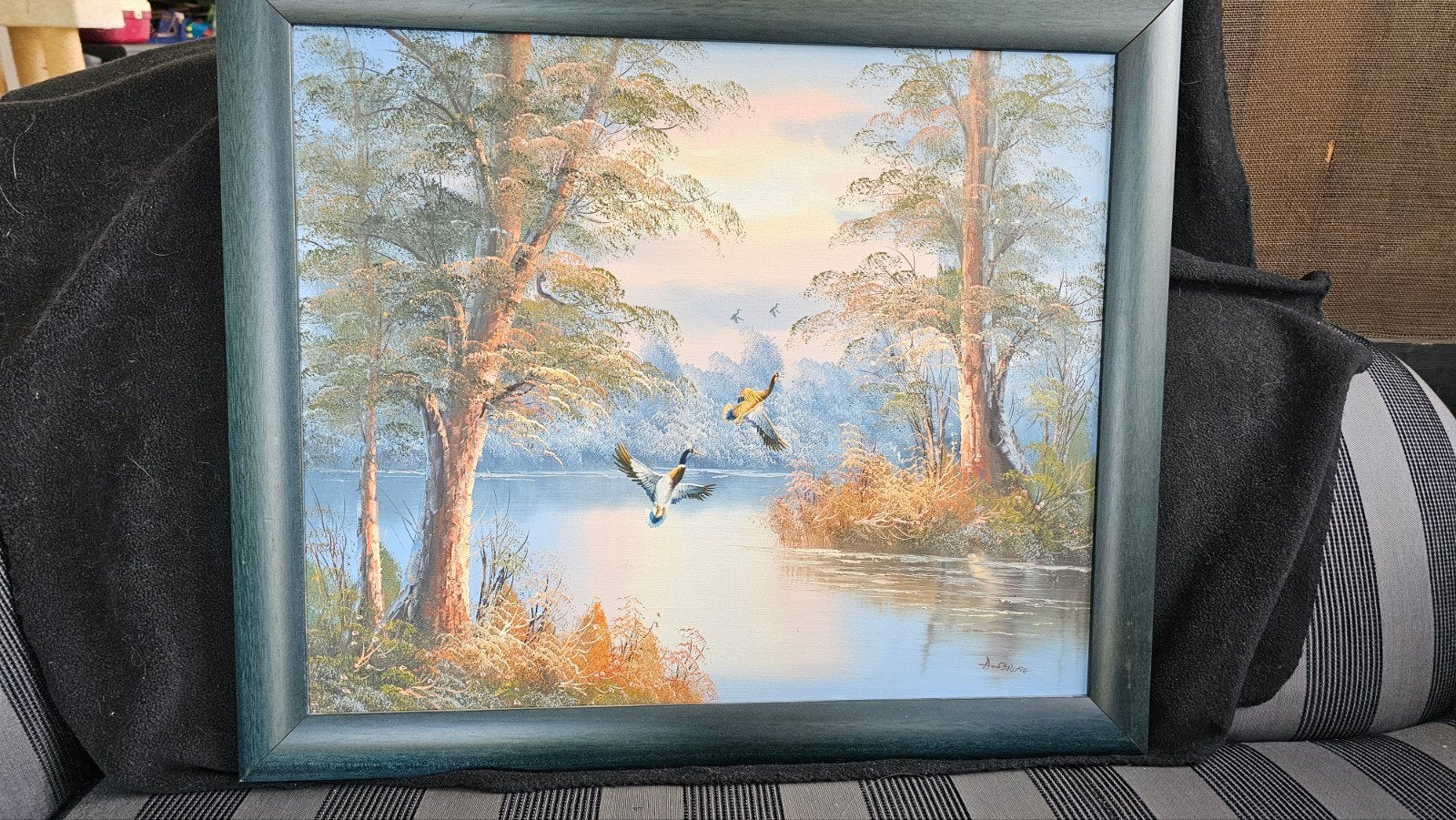 Schilderij van Ambrose: Vliegende Eenden boven Water, Antiek en Kunst, Ophalen