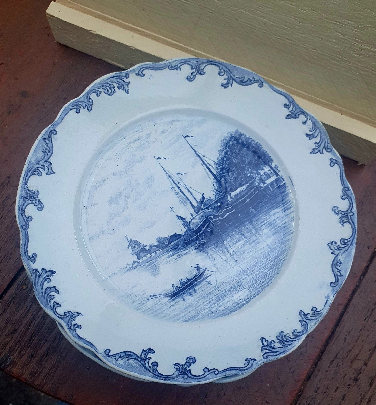 Set van 6 antieke Delfts blauwe borden – Petrus Regout, Ophalen of Verzenden