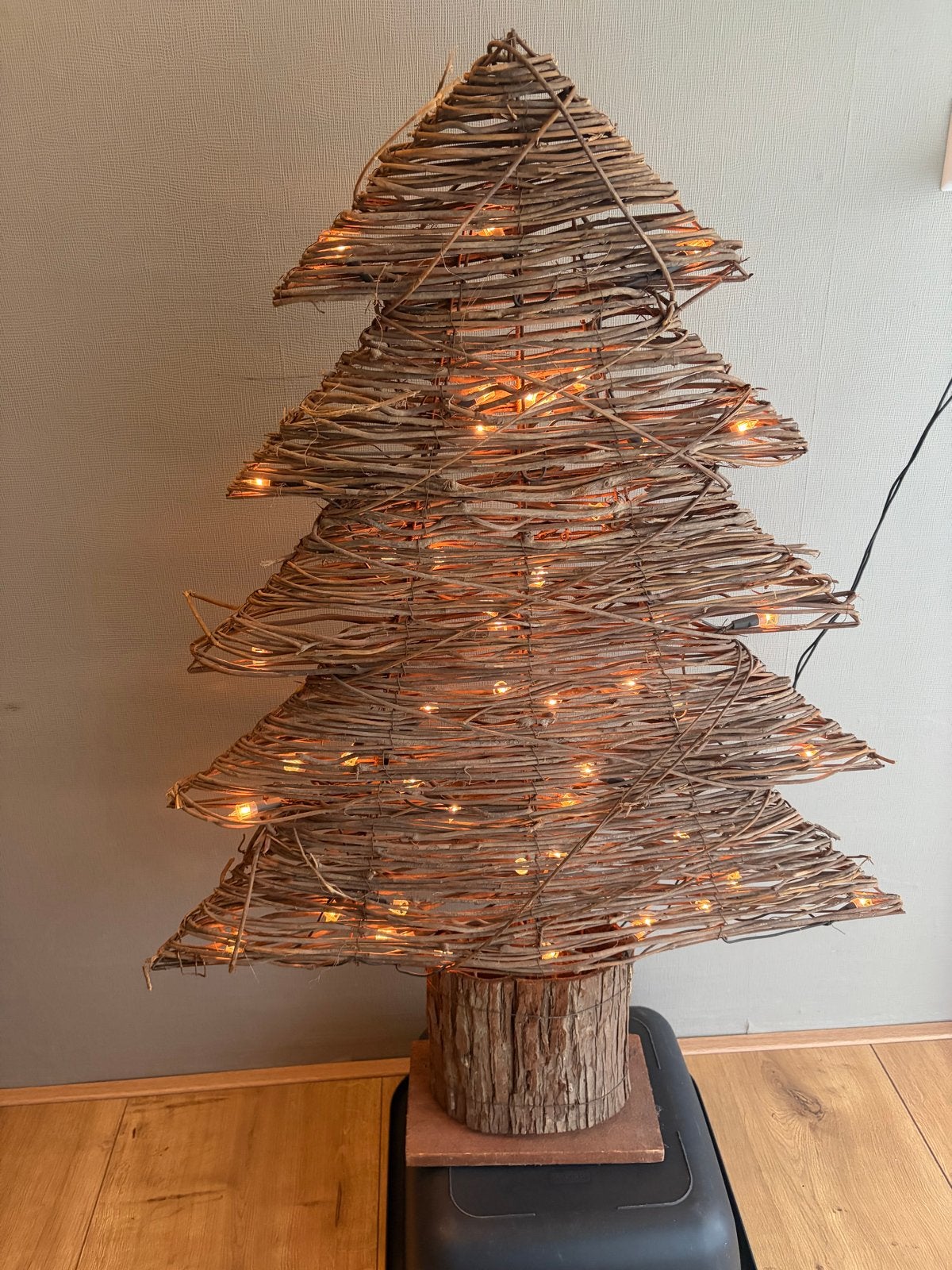 Houten/rieten kerstboom met verlichting, Diversen, Ophalen, Gebruikt