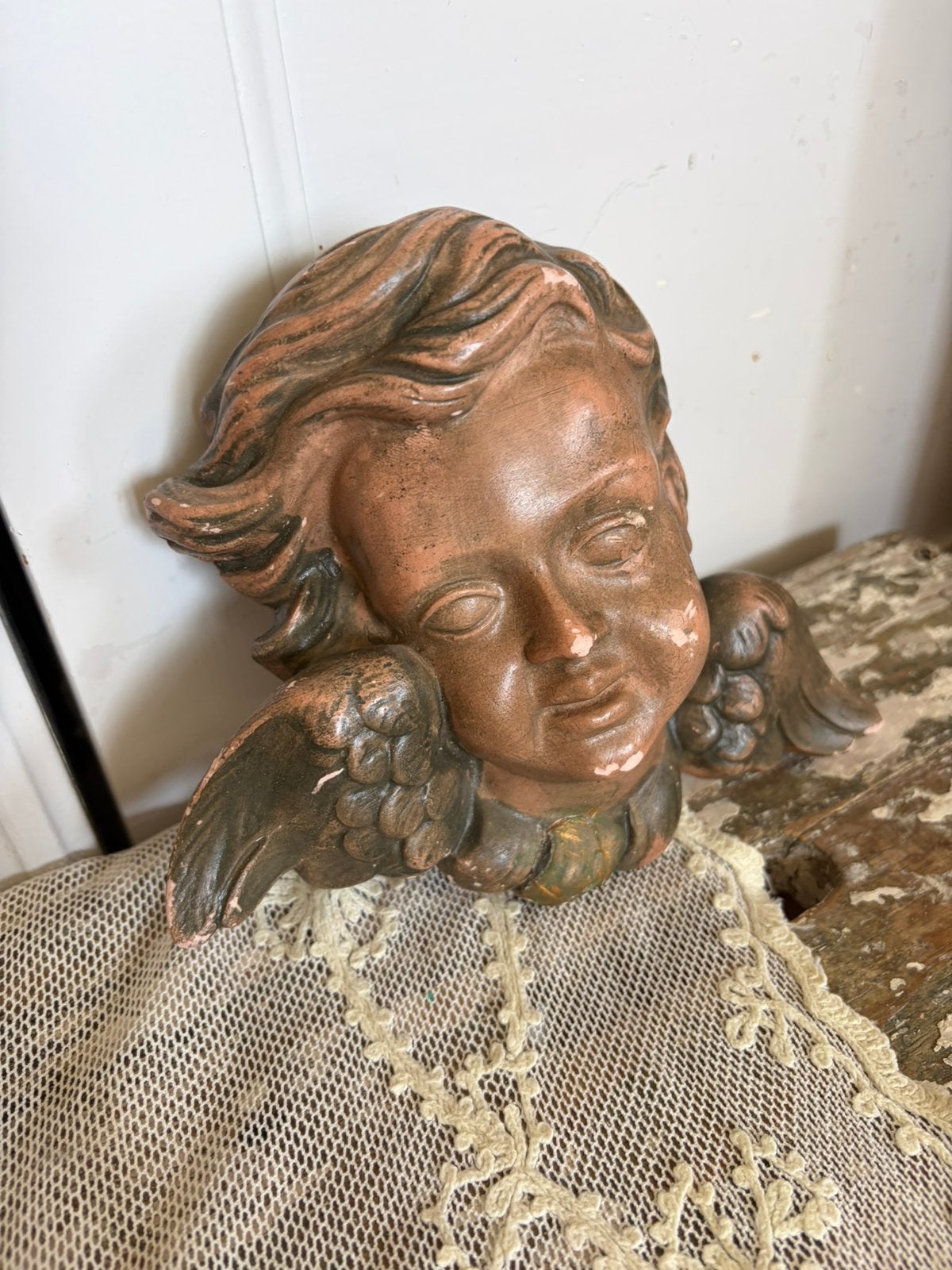 Oude brocante engel met vleugels ( gips ), Ophalen of Verzenden