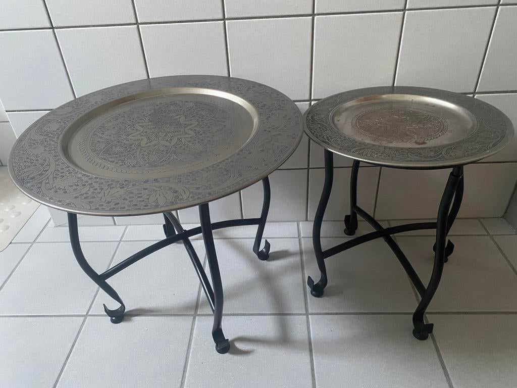 2 Ronde zilverkl. bijzettafeltjes Marrakesch.Drsn30/40 cm, Huis en Inrichting, Tafels | Bijzettafels, Minder dan 45 cm, Minder dan 55 cm