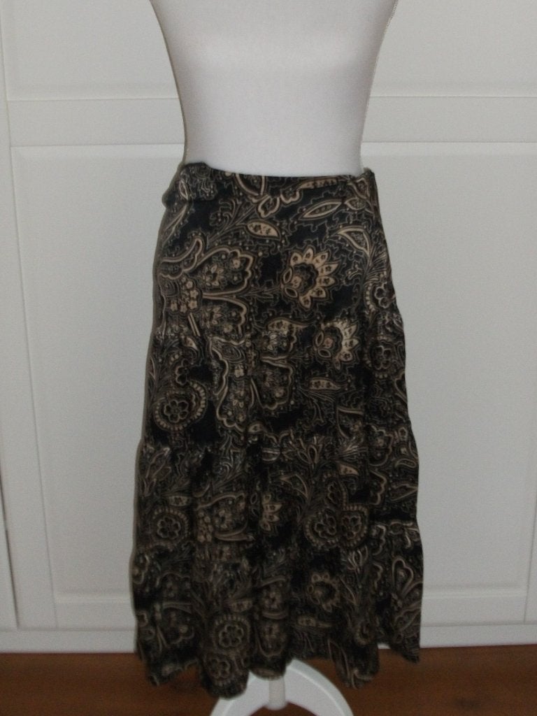 S'nob Snob zgan zuiver zijde zwarte print midi rok, maat L, Kleding | Dames, Zwart, Maat 42/44 (L), Ophalen of Verzenden, Zo goed als nieuw