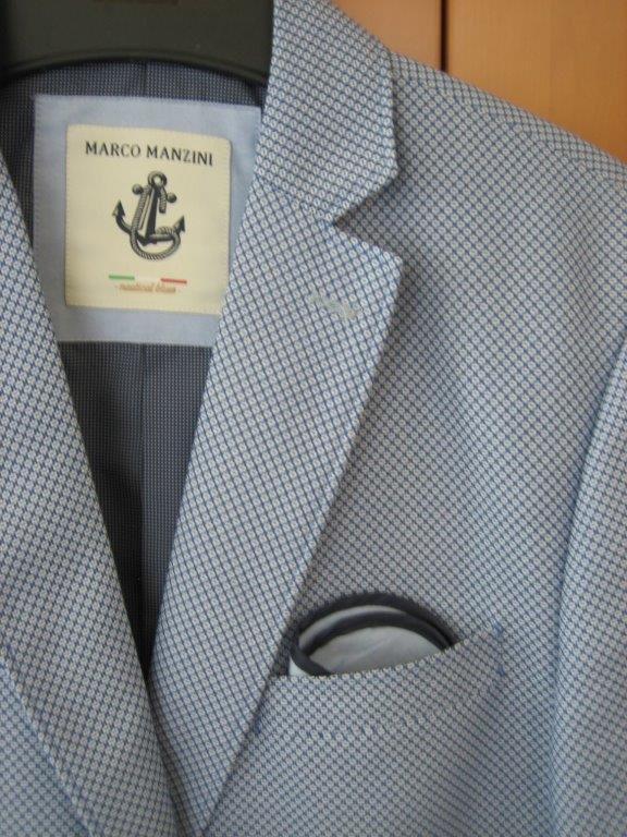 Prachtig blauw-wit colbertjasje MARCO MANZINI 26 snazzeys, Kleding | Heren, Maat 52/54 (L), Marco manzini, Nieuw, Verzenden
