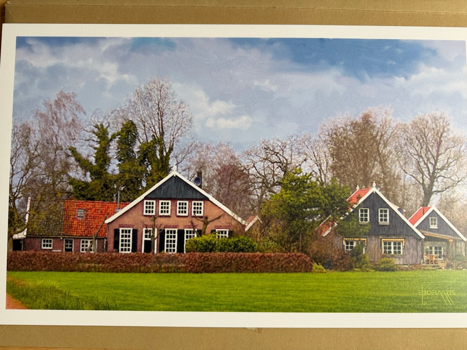Boerderijen in landschap - Twente-Achterhoek, Antiek en Kunst, Verzenden, Overige typen, Pasteltekening, Handgemaakt