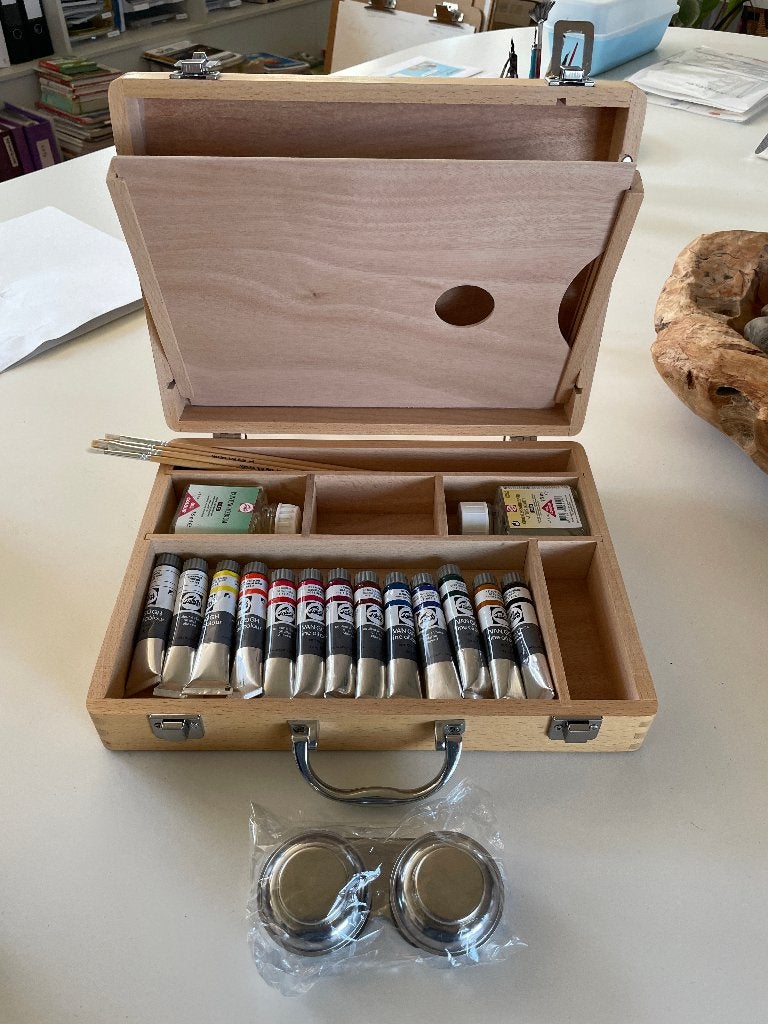 Van Gogh olieverf + kist, medium, white spirit & penselen, Ophalen, Zo goed als nieuw, Olieverf