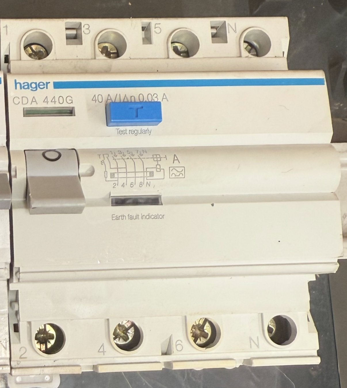 Hager CDA 440G Aardlekschakelaar 40A 0.03A, Ophalen of Verzenden, Gebruikt, Hager, Aardlekschakelaar