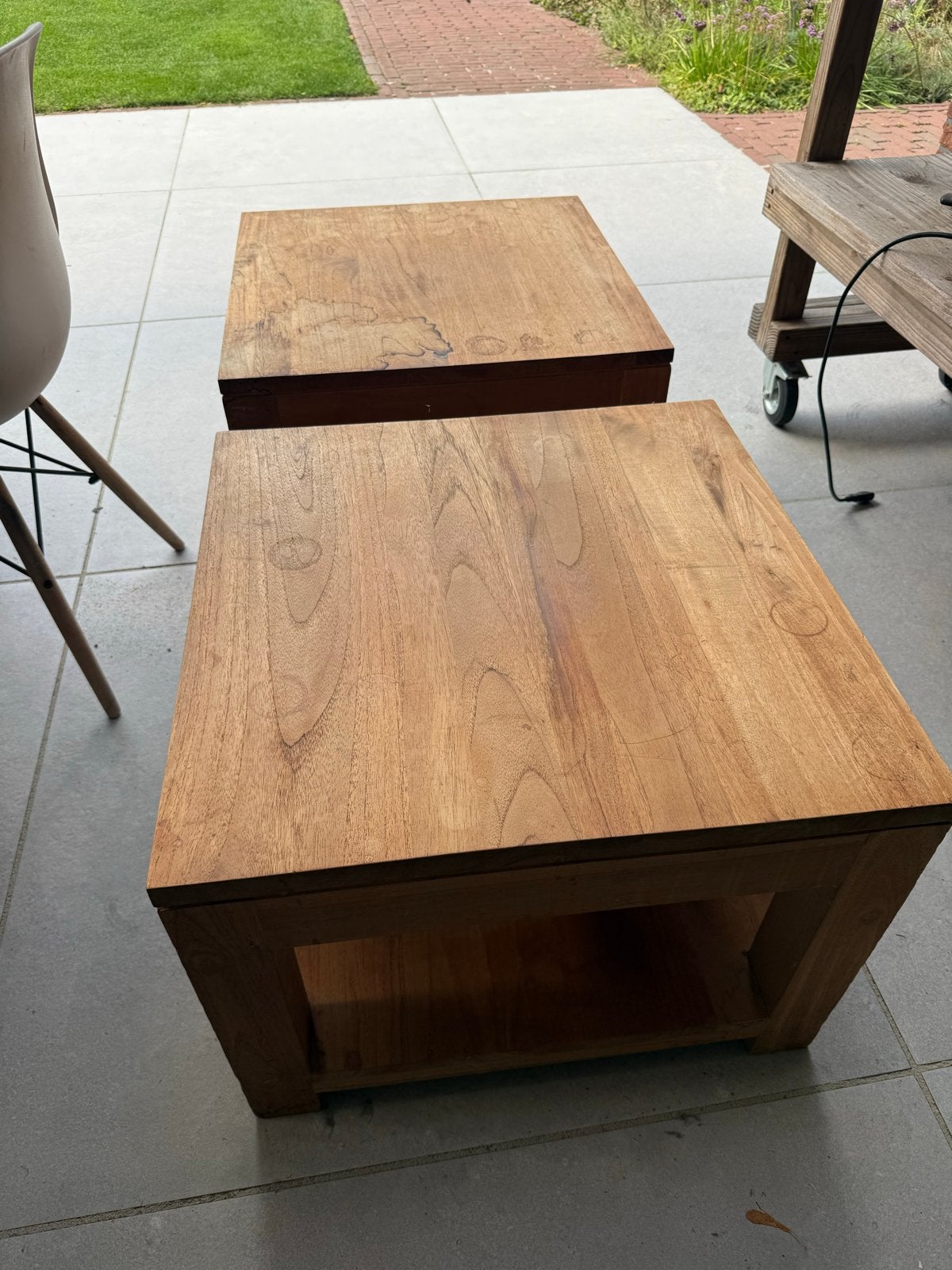 Teakhouten tafeltjes 60x60x45 cm - opknappers, Ophalen, Minder dan 45 cm, Gebruikt, Vierkant