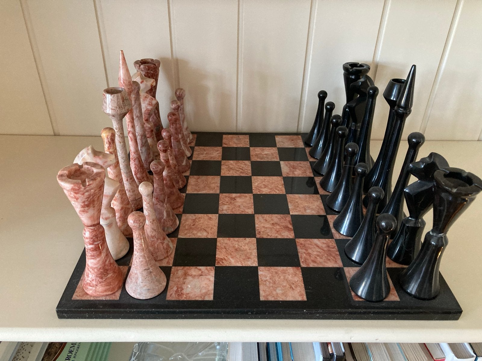 Marmeren schaakspel - Zwart en roze, Een of twee spelers, Ophalen, Gebruikt