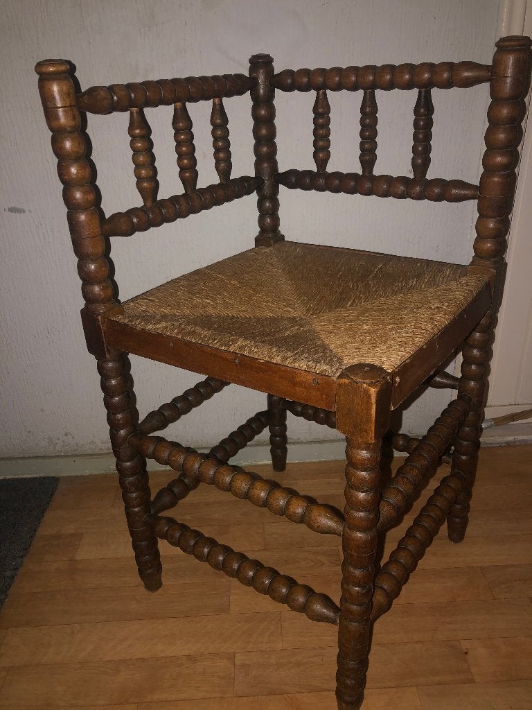 Antieke Bobbin hoekstoel, Ophalen, Gebruikt, Bruin, Hout